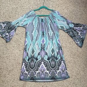 Elegant Paisley Bell Sleeve Dress